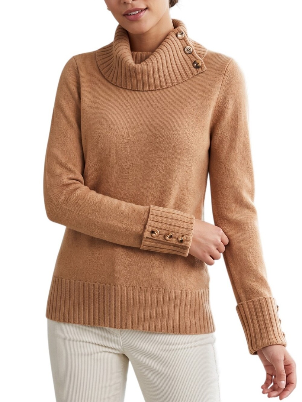 Raoul Lambswool Cashmere Knit Sweater Size M Camel Button Cuff Tunic Luxury